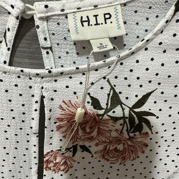 H.I.P. By Buckle Women’s blouse White Floral Polka Dot size Small Open Back - Picture 5 of 8